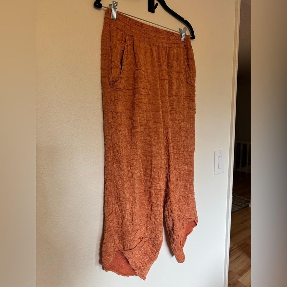 Aurea Vita Stockholm Ankle Pants Gauze Silk Linen Orange Medium EUC - Picture 4 of 8